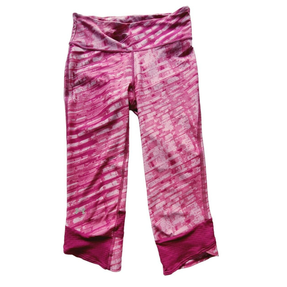 Under Armour HeatGear Pink Abstract Print Compression Crop Leggings Small